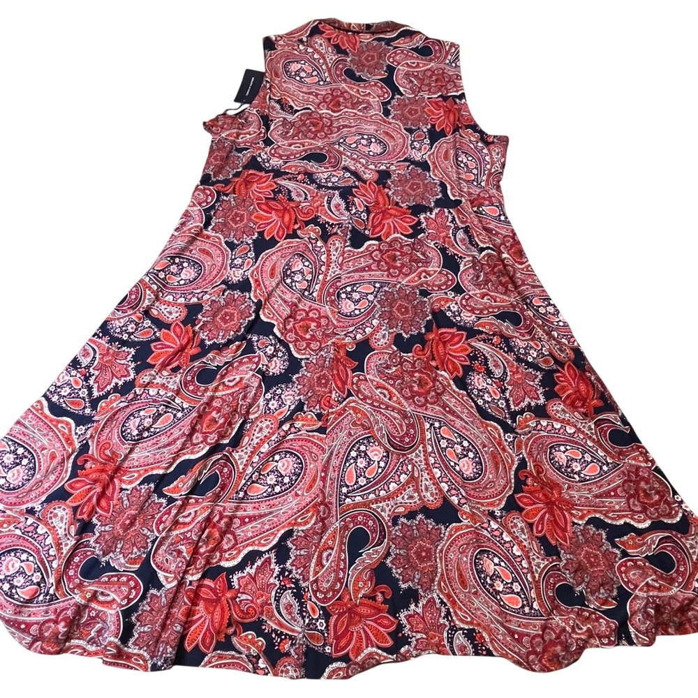 Tommy Hilfiger Womens 22W Red Navy Paisley Twist Front Sleeveless Dress X2EJ13V7 - Picture 2 of 7